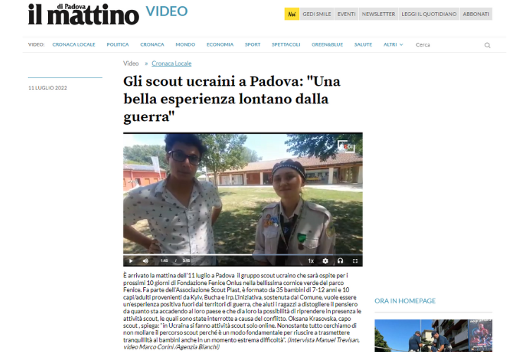 Articolo-Il-Mattino-di-Padova-accoglienza-scout-ucraini-Fondazione-Fenice-2022-news