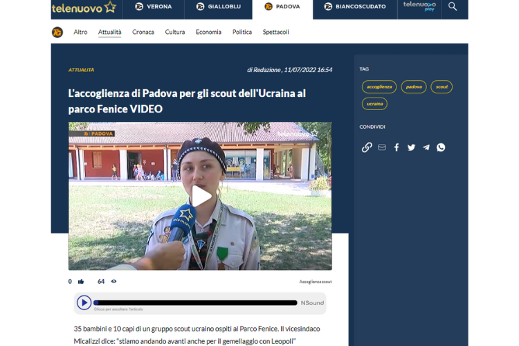 Articolo-Telenuovo-accoglienza-scout-ucraini-Fondazione-Fenice-2022-Padova